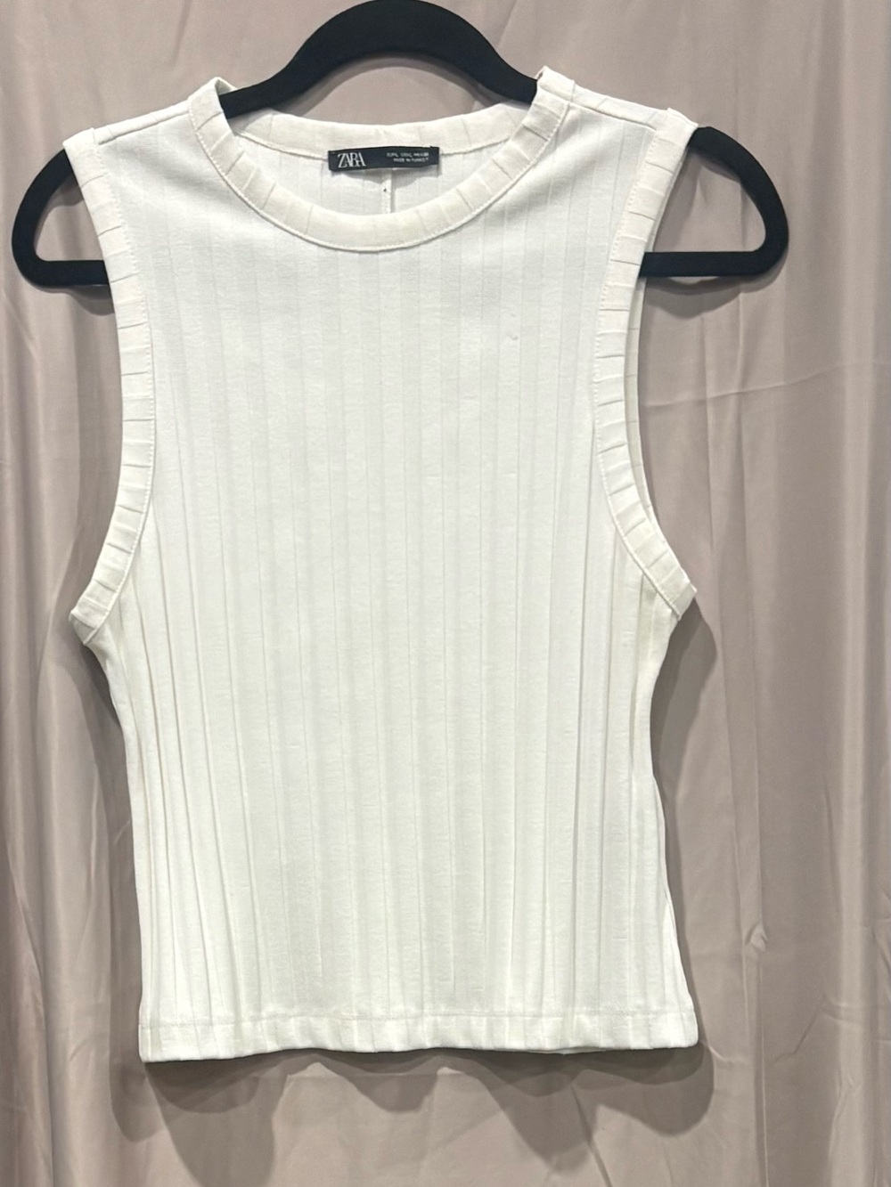 Zara White Ribbed Crewneck Tank